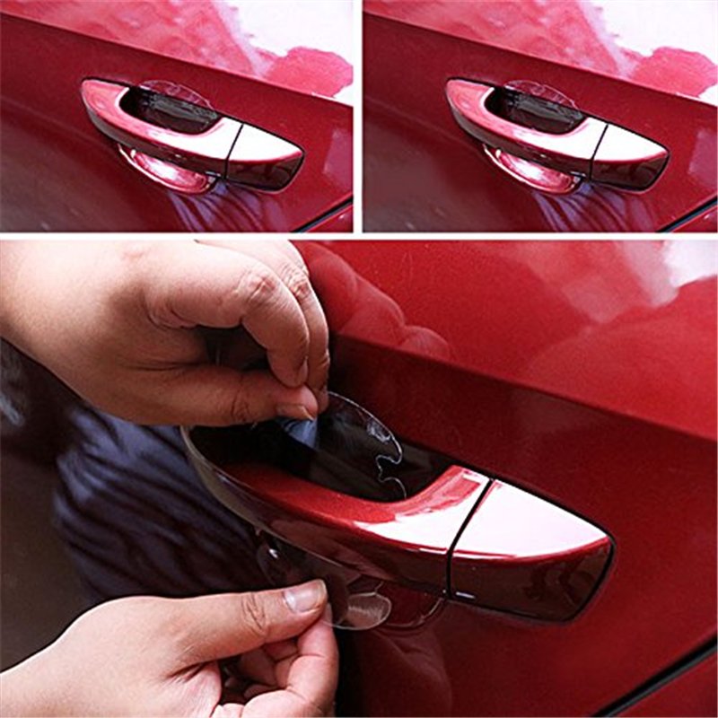Image secondaire de SHOP-STORY - Protecteurs Adhésifs Transparents pour Portes de Voiture Derrière Les Poignées - Pack de 4 Protections