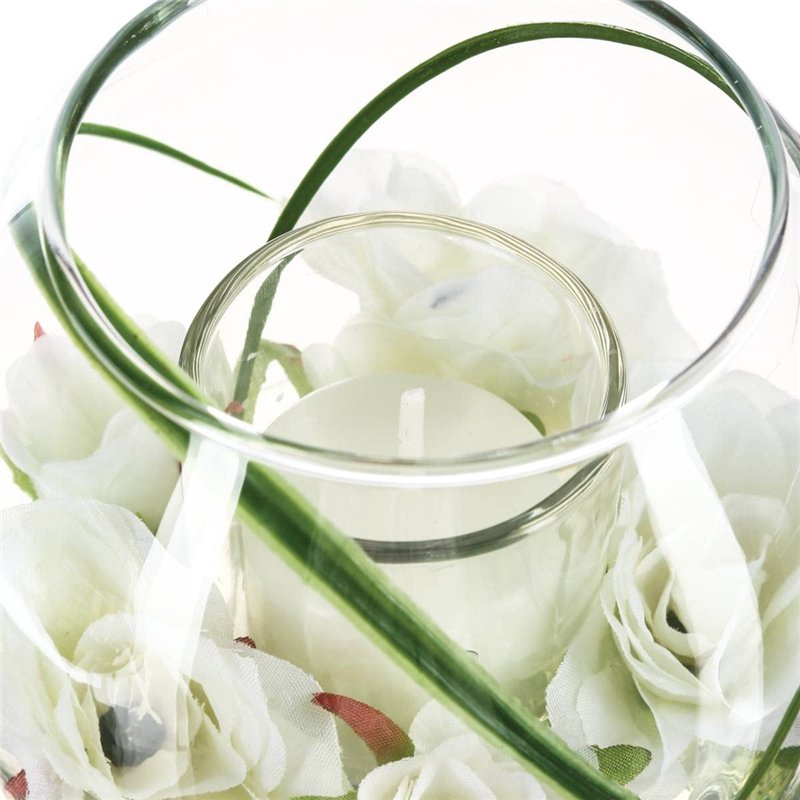 Image secondaire de Atmosphera - Composition Florale Artificielle et Bougie - Vase en Verre - H10 cm - Modèle 1