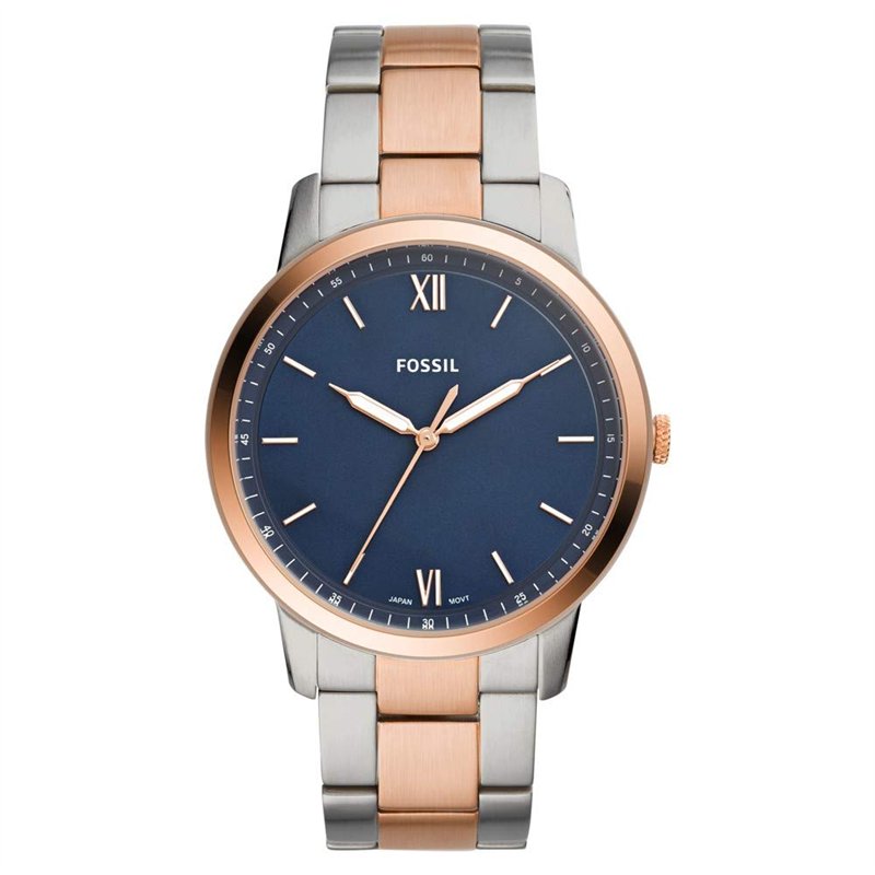 Fossil Montre-Bracelet pour Homme The Minimalist à Trois Aiguilles en Acier Inoxydable Bicolore Or Rose et Argent FS5498