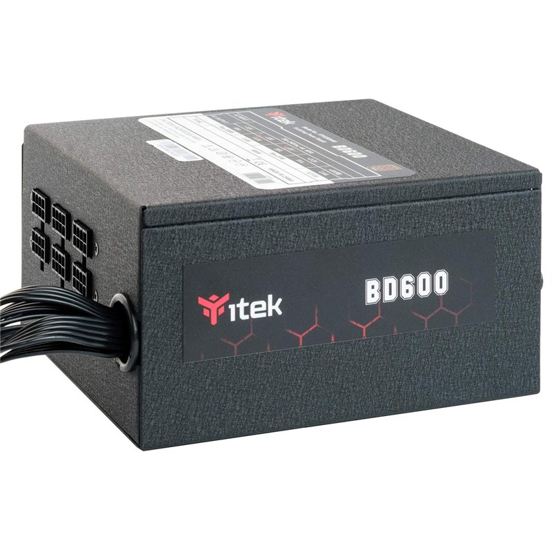 iTek Bloc d'alimentation pour PC BD600-600 W, Ventilateur HDB Hydraulic Dynamic Bearing de 12 mm, Protection PFC Active, convert