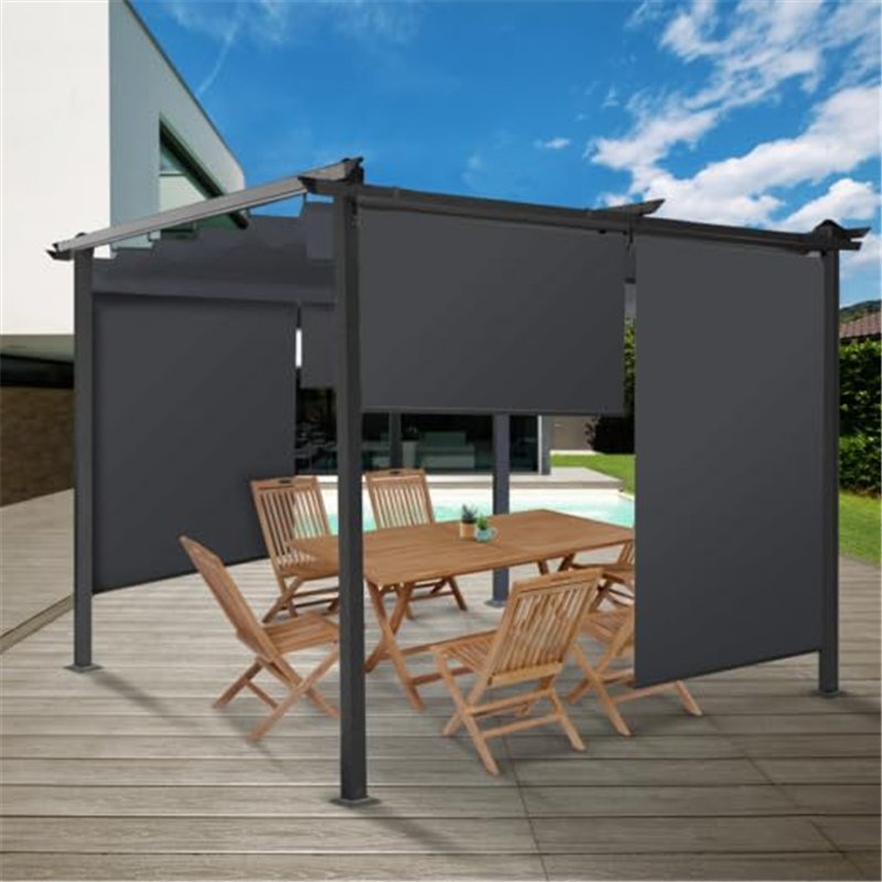 Image secondaire de IDMarket - Lot de 3 Stores enrouleurs L.124 x H. 225 CM pour pergola Gris Anthracite
