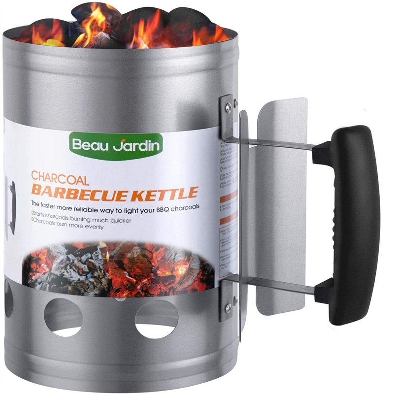 BEAU JARDIN BBQ Allume-Charbon pour BBQ Allume-Cigare cheminée Cheminée en Barbecues 28 x 18 cm Argent Cheminée d'allumage Chemi