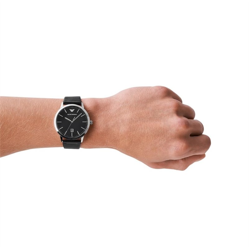 Image secondaire de Emporio Armani Montre pour homme, mouvement date à trois aiguilles, boîtier en acier inoxydable argenté de 43 mm avec bracelet e