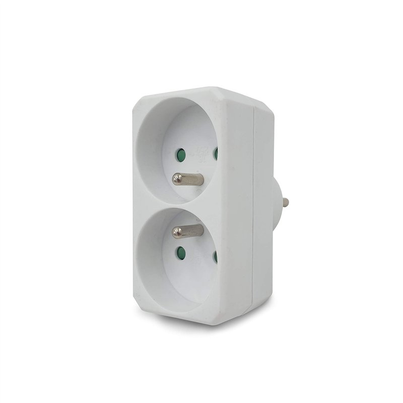 Velamp ADAT-FR-1- Biplite 2 prises électriques 2 pôles avec Terre 2 sorties Frontales - 16A Blanc