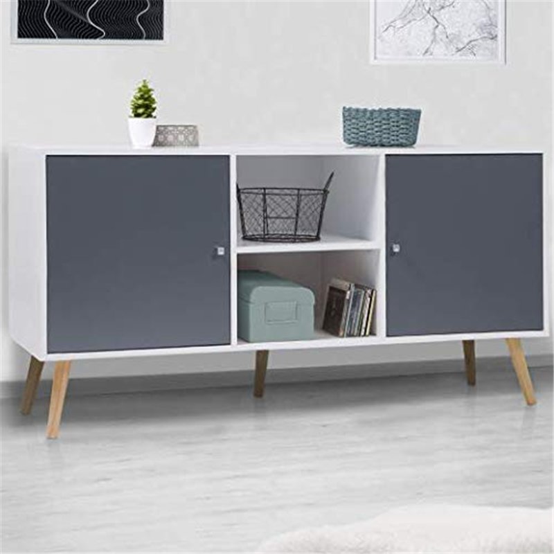 Image secondaire de IDMarket - Buffet Bas scandinave 140 cm Effie 2 Portes Bois Blanc et Gris