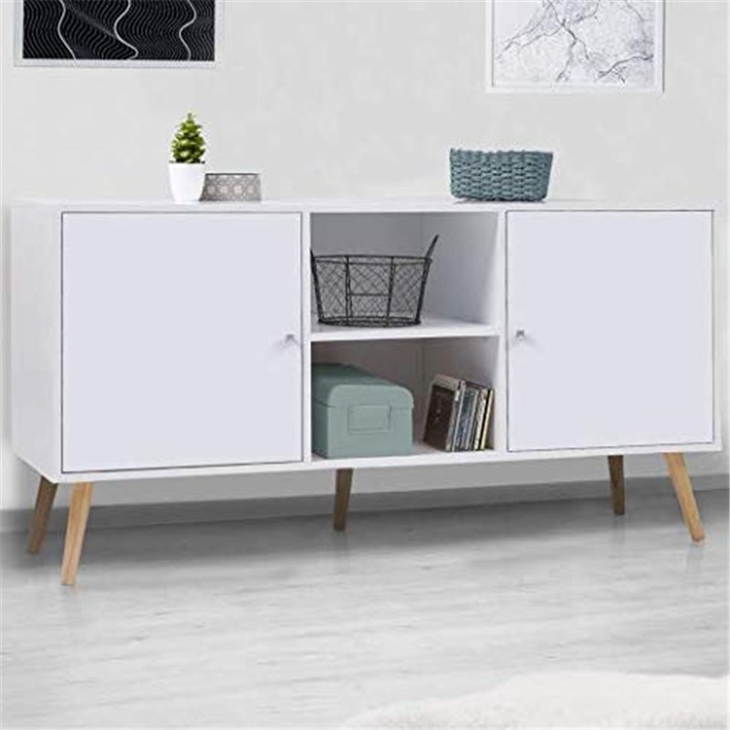 Image secondaire de IDMarket - Buffet Bas scandinave 140 cm Effie 2 Portes Bois Blanc