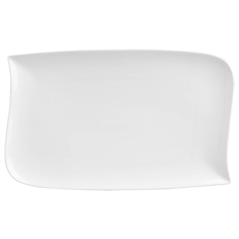 Set De 6 Assiettes Plates Rectangulaire Design Vague - 33 Cm X 20 Cm - Porcelaine
