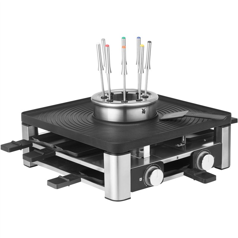 WMF Lumero Station Gourmet 3-en-1, Raclette, Appareil à fondue, Grill électrique d'intérieur, 8 personnes, Gamme complète d'acce