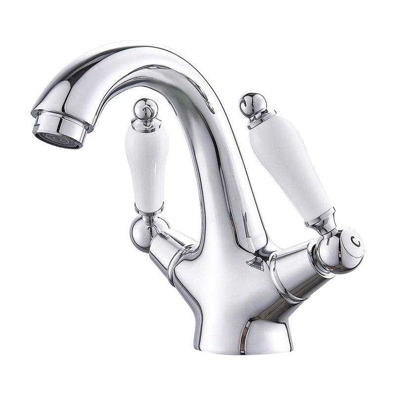 Robinet mitigeur à double levier pour lavabo de salle de bain Chromé chaud et froid Petit robinet de luxe en laiton massif