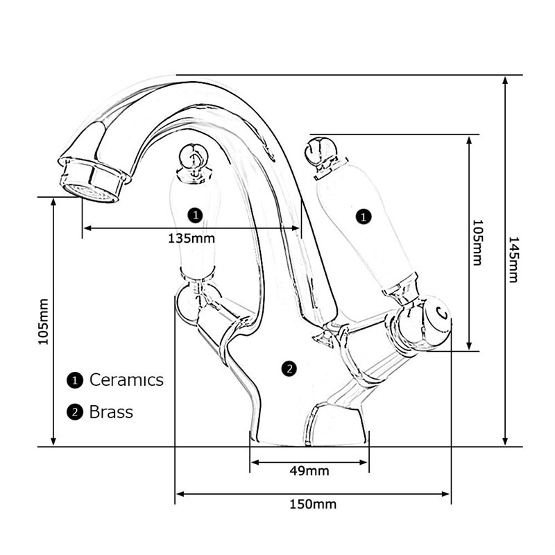 Image secondaire de Robinet mitigeur à double levier pour lavabo de salle de bain Chromé chaud et froid Petit robinet de luxe en laiton massif