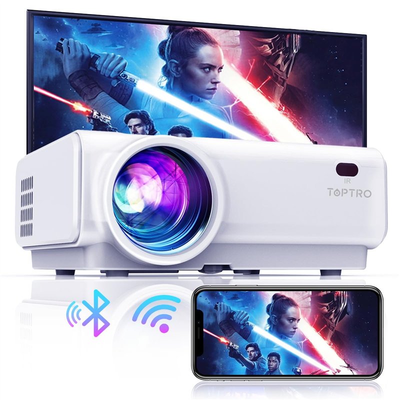 Vidéoprojecteur WiFi Bluetooth, TOPTRO 10000 Lumens Mini Projecteur Full HD Supporte1080P Rétroprojecteur Home Cinéma avec Fonct