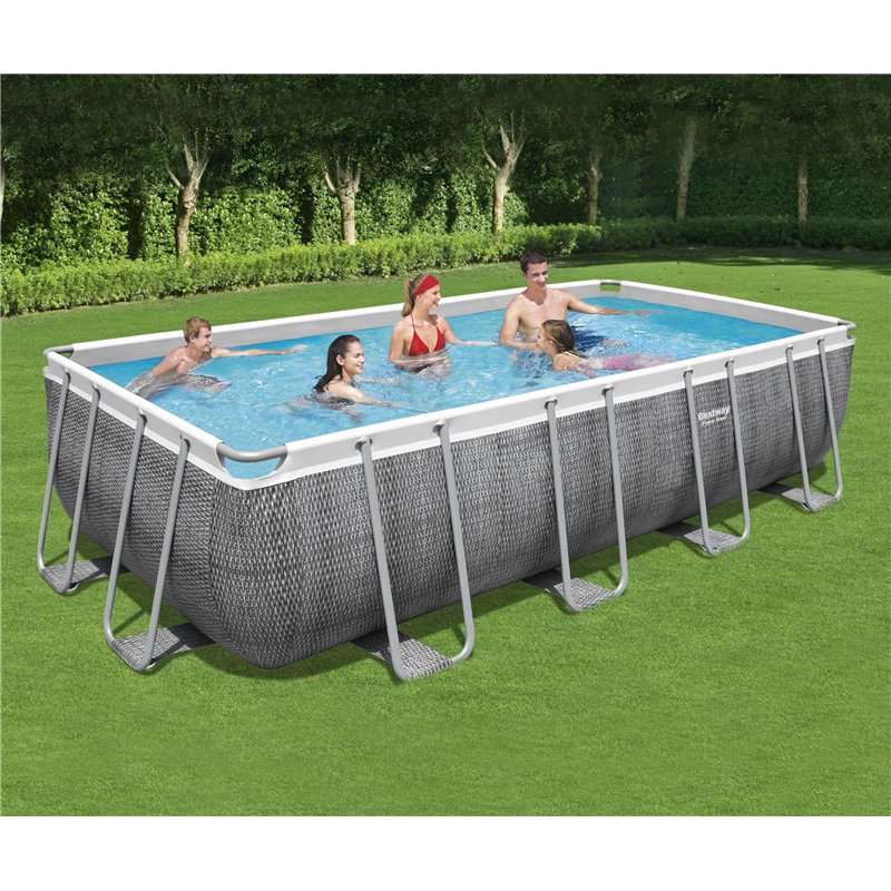 Image secondaire de Bestway Power Steel Frame Pool Kit Complet avec Pompe de Filtration 549 x 274 x 122 cm Aspect rotin (Gris Ardoise), carré
