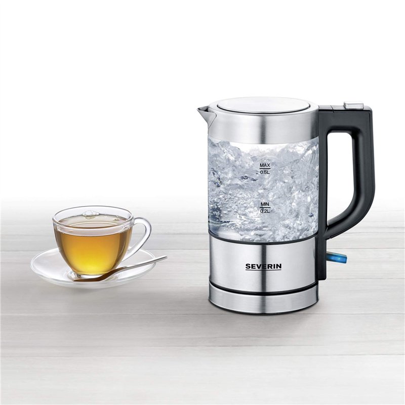 Image secondaire de SEVERIN Bouilloire en Verre 0,5L, 1 100 W, sans BPA, Filtre Anticalcaire Amovible, Ouverture à une main, Socle 360°, WK 3472, Ac