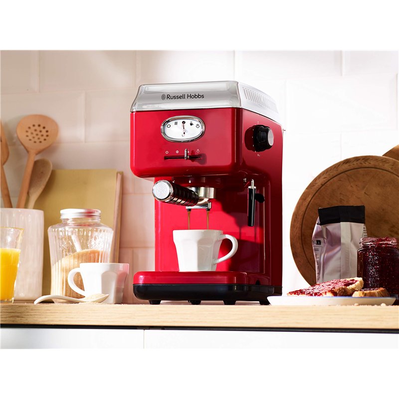 Image secondaire de Russell Hobbs Machine expresso [Porte-filtre, Thermobloc] Retro Rouge (Pression 15 bars, réservoir d'eau amovible 1,1 L, buse à 