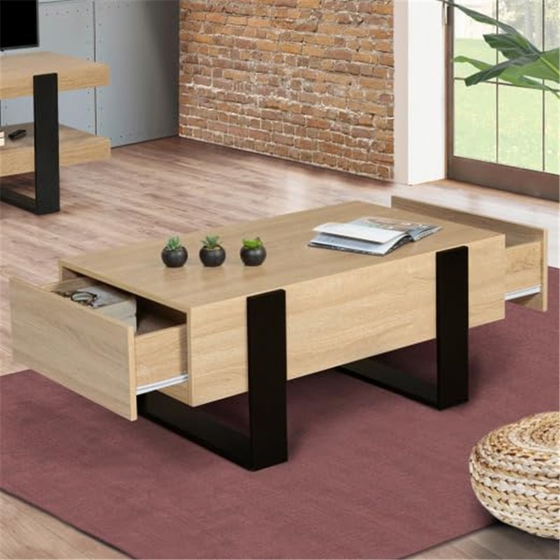 Image secondaire de IDMarket - Table Basse rectangulaire Phoenix avec tiroirs 100 cm Bois et Noir