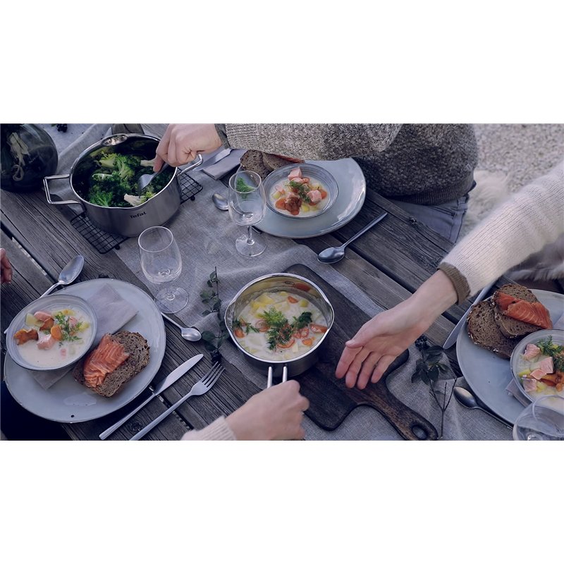 Image secondaire de Tefal Nordica Batterie de cuisine 6 pièces Casserole 16 cm, Faitouts 20/24 cm en acier inoxydable garanti 10 ans, 3 couvercles v