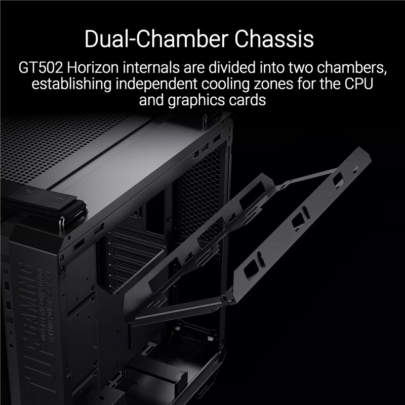 Image secondaire de ASUS TUF Gaming GT502 Horizon Blanc ATX - Moyenne Tour (Design panoramique, Double Chambre, Zones de Refroidissement CPU et GPU)