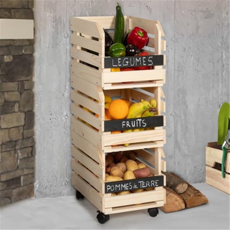 Image secondaire de IDMarket - Lot de 3 clayettes en bois empilables pour fruits et légumes