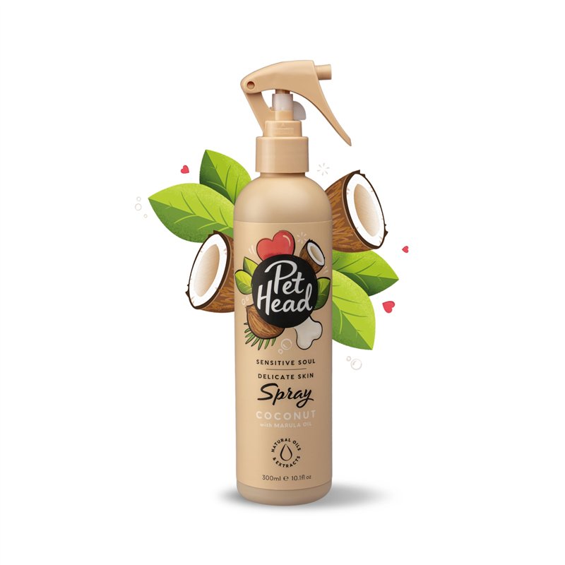 Pet Head Sensitive Soul Spray Désodorisant pour Chien | Parfum de Noix de Coco | Spray de Toilettage pour Les Peaux Sensibles |