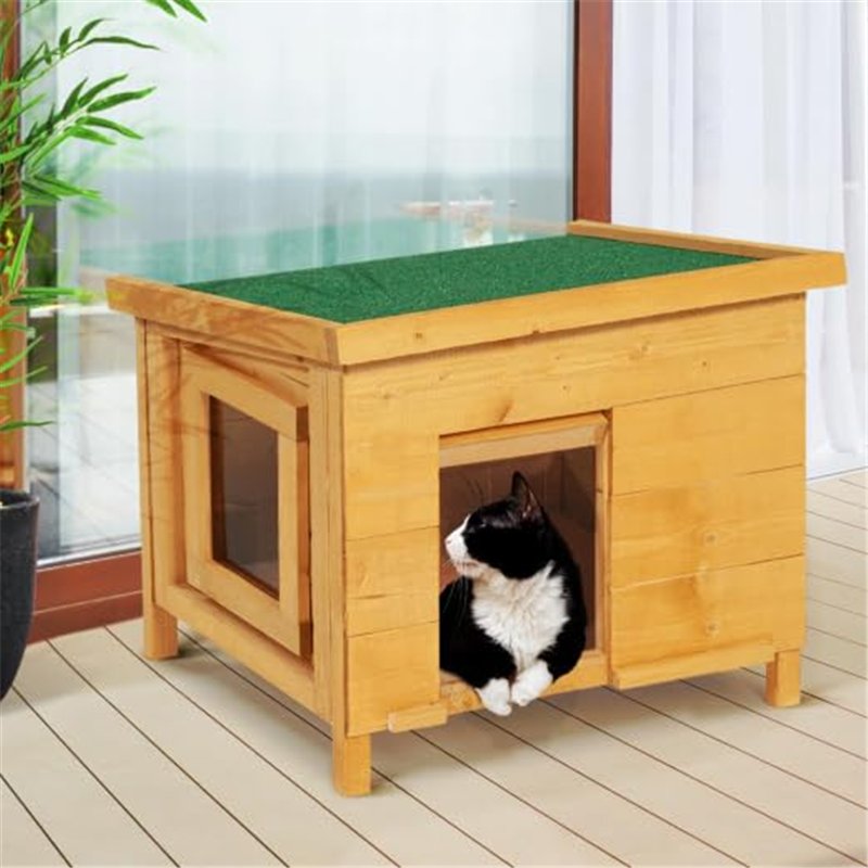 Image secondaire de IDMarket - Maison pour Chat Niche en Bois avec Porte basculante à lamelles