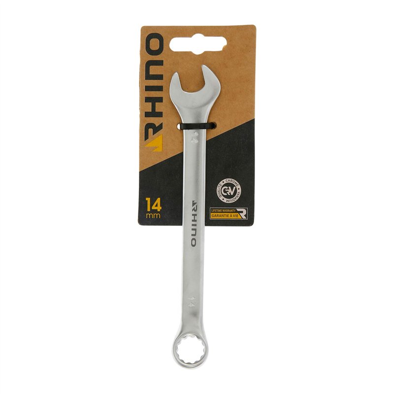 RHINO - Clé Mixte 14 mm, clé de Serrage, clé à Anneau et clé à Fourche combinés - Diamètre 14 mm - Haute qualité - Fabriqué en A