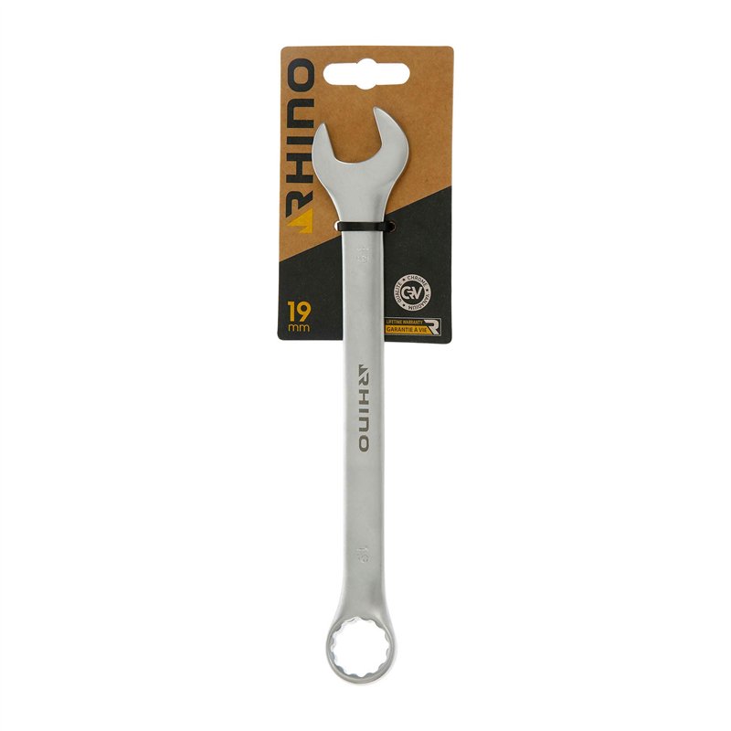 RHINO - Clé Mixte 19 mm, clé de Serrage, clé à Anneau et clé à Fourche combinés - Diamètre 19 mm - Haute qualité - Fabriqué en A