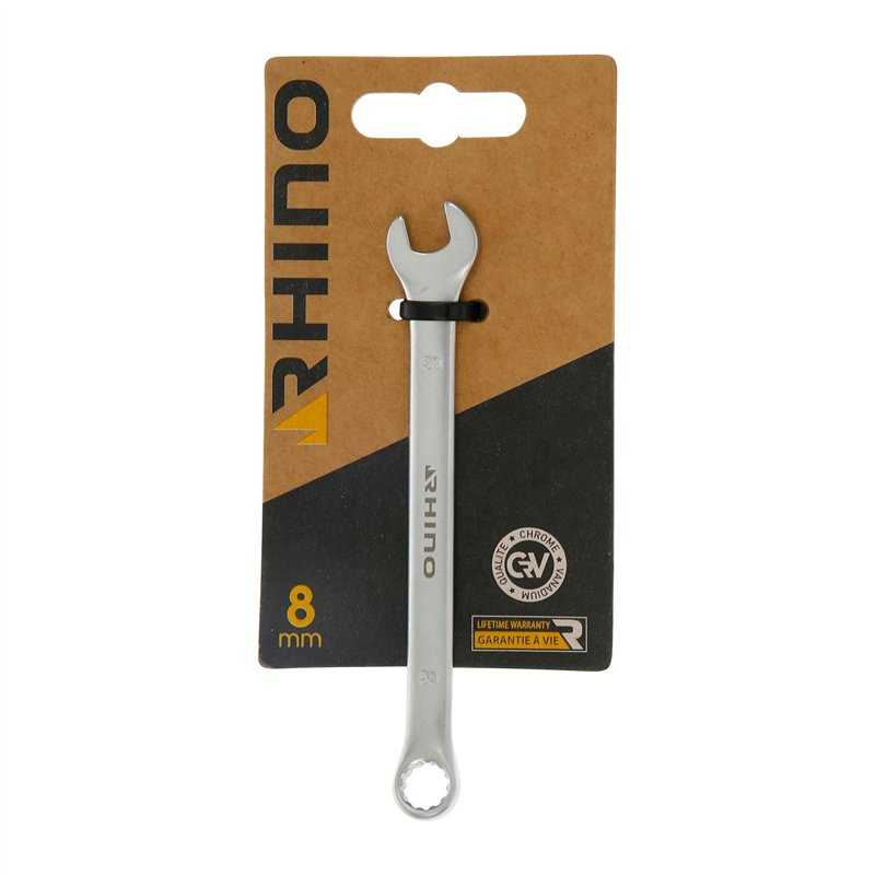 RHINO - Clé Mixte 8 mm, clé de Serrage, clé à Anneau et clé à Fourche combinés - Diamètre 8 mm - Haute qualité - Fabriqué en Acier