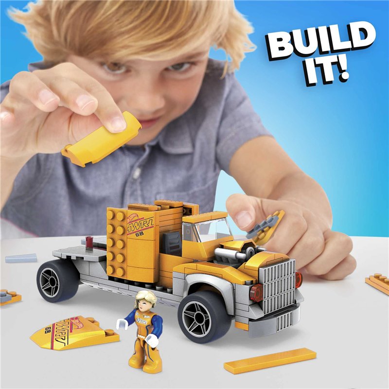 Image secondaire de Mega Construx Hot Wheels Coffret Twinduction Voiture et Transporteur à Construire, Jeu de Briques de Construction, 355 pièces, p