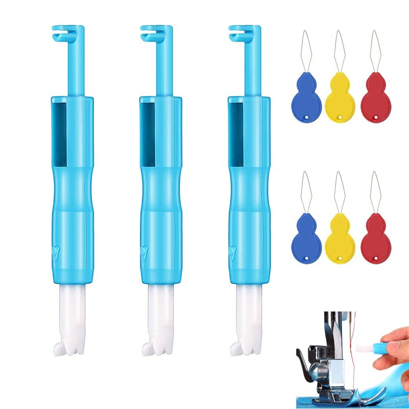 3 Pièces d'Enfile-Aiguille Pour Machine à Coudre, Enfileur Automatique, Insert d'Aide à l'Enfilage d'Aiguille Fixe (Bleu)