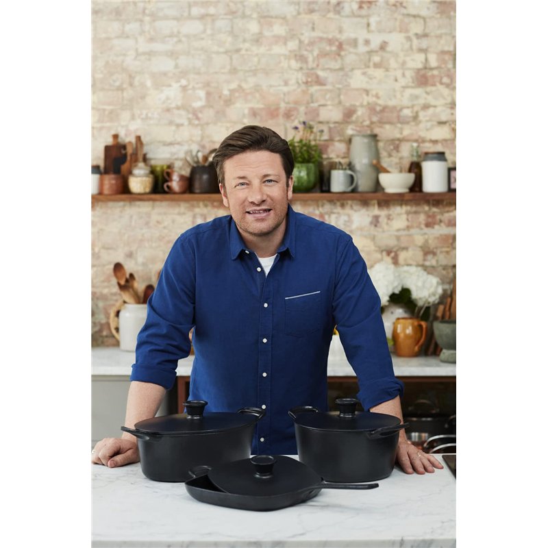 Image secondaire de Tefal Jamie Oliver Premium fonte d'acier Poêle 28 cm, Cuisson sûre, Revêtement émaillé, Becs verseurs, Induction E2130655
