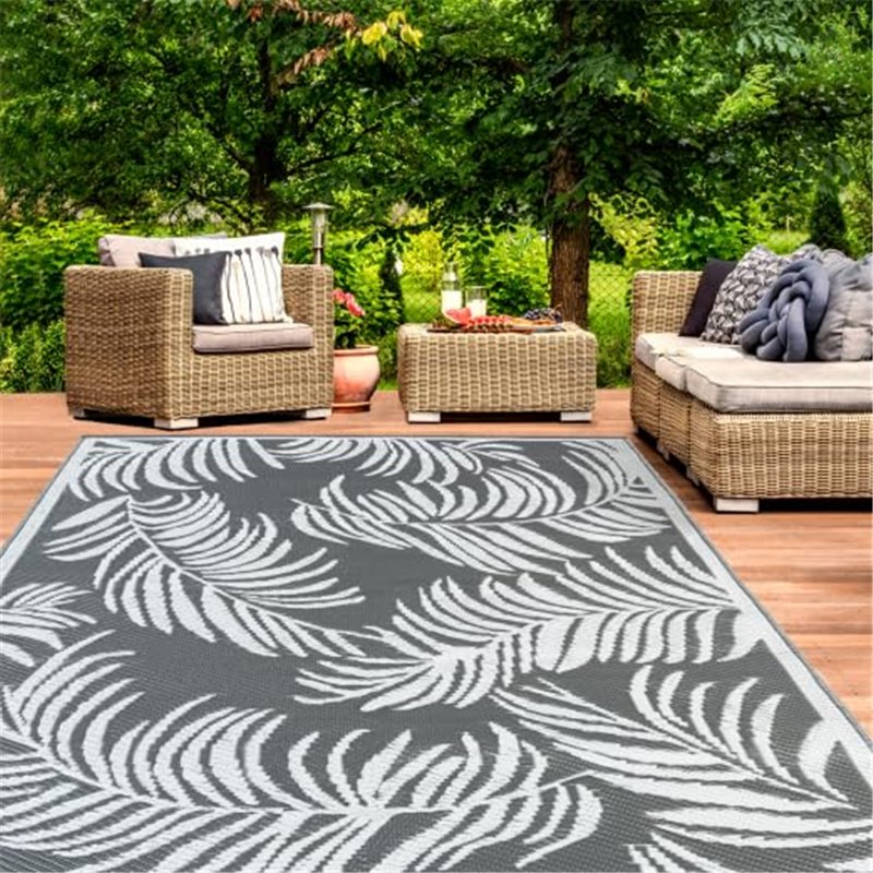 Image secondaire de IDMarket - Tapis extérieur Coco Tropical Gris et Blanc 180 x 280 CM