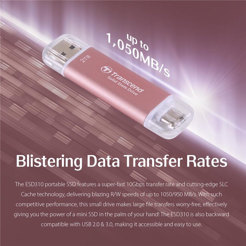 Image secondaire de Transcend SSD Portable ESD310P 2TO, 10 Gbit/s, Type-A/Type-C Compatible avec PS4/PS5 – TS2TESD310P