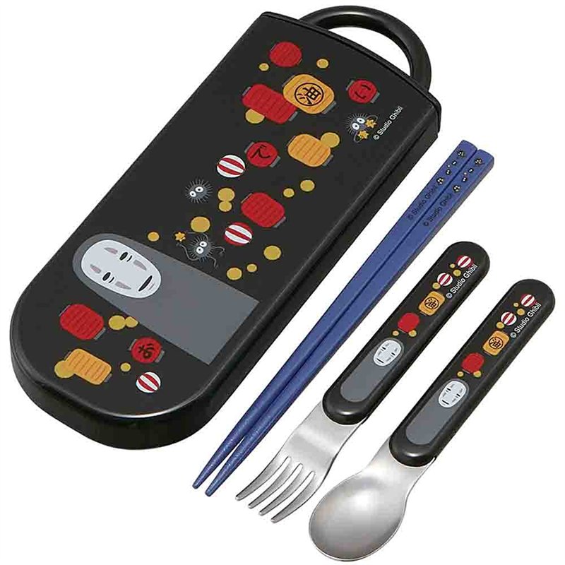 Spirited Away Ensemble d'ustensiles – Comprend fourchette, cuillère, baguettes et étui de transport – Design japonais authentiqu