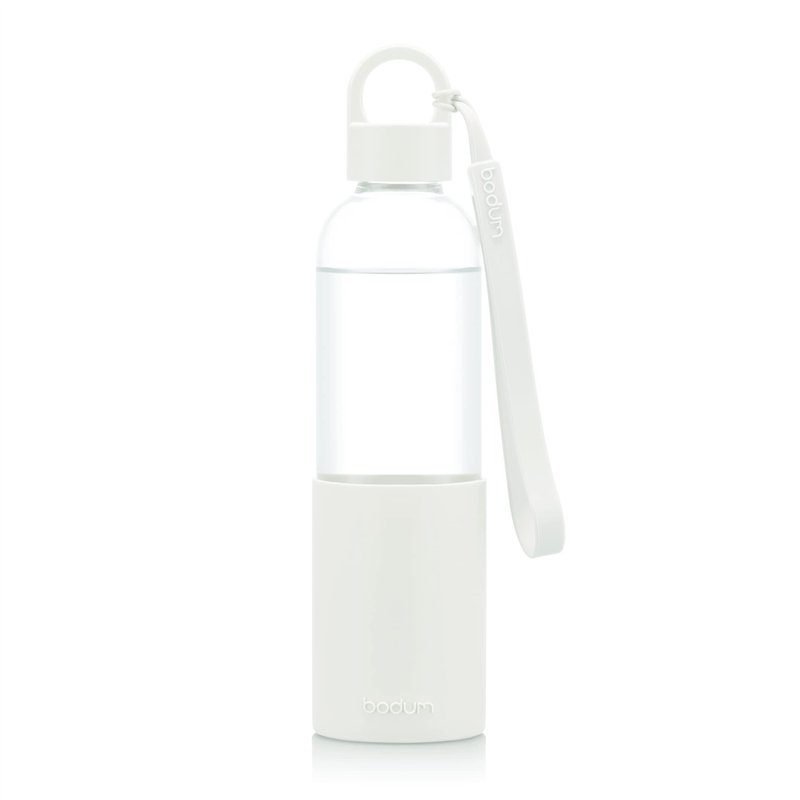Bodum 12053-913B MELIOR Gourde à emporter en verre, manchon silicone couleur, bouchon à vis, 0.5 l Blanc