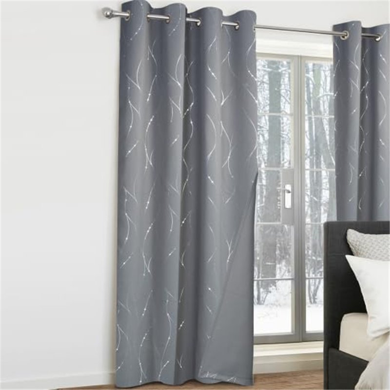 Image secondaire de IDMarket - Lot de 2 rideaux thermiques gris anthracite motif courbe 140x240 cm