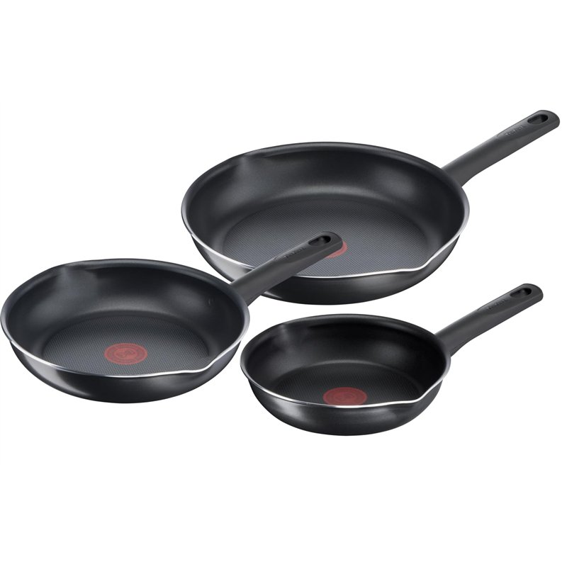 Tefal Lot 3 poêles 20/24/28 cm, Non induction, Revêtement antiadhésif sûr, Sans PFOA, Forme profonde, Bec verseur, Fonction Ther
