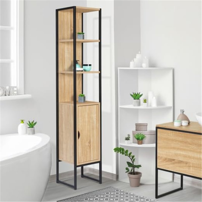 Image secondaire de IDMarket - Meuble colonne salle de bain DETROIT 1 porte design industriel