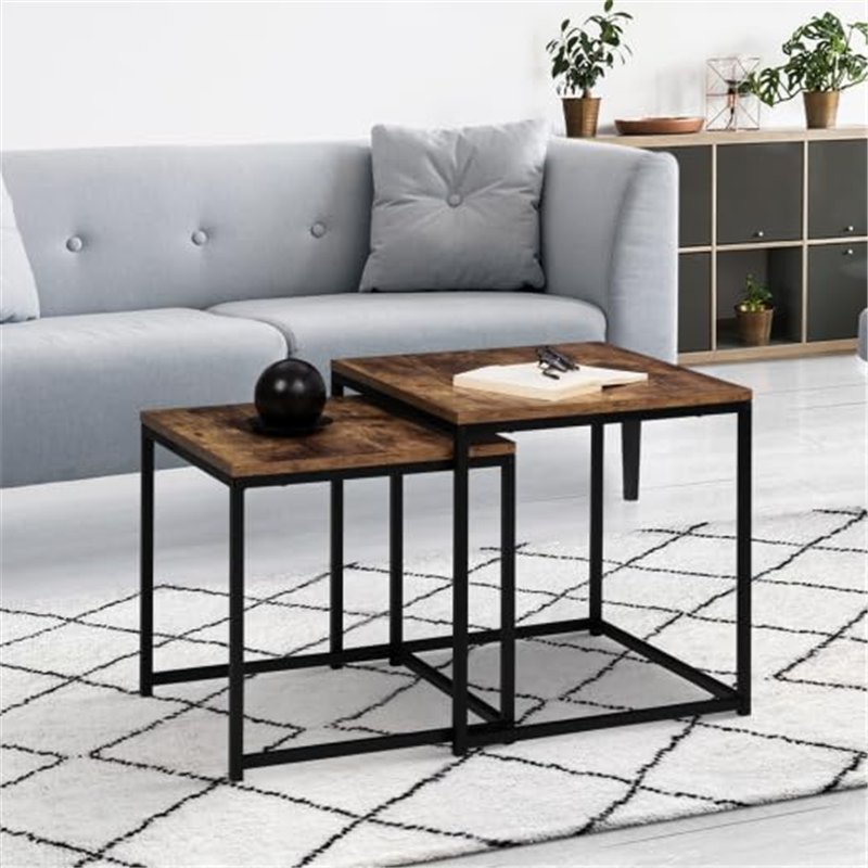 Image secondaire de IDMarket - Lot de 2 Tables Basses gigognes Dayton 40/45 Effet Vieilli Design Industriel