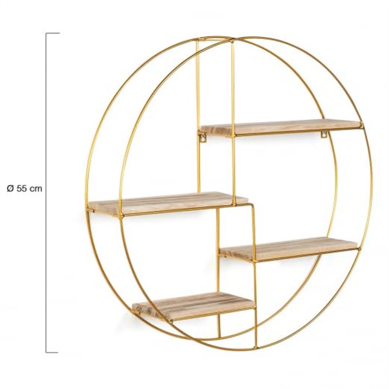 Image secondaire de IDMarket - Etagère murale ronde LILY 4 niveaux bois et métal doré design industriel