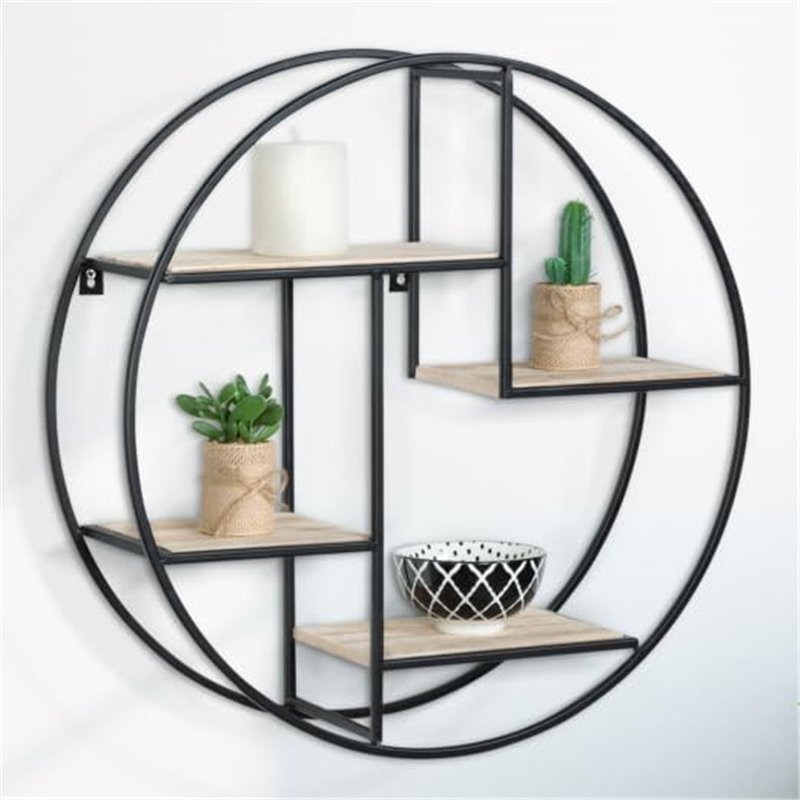 Image secondaire de IDMarket - Etagère murale ronde LILY 4 niveaux bois et métal épais design industriel