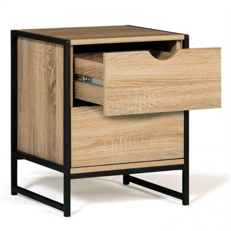 Image secondaire de IDMarket - Lot de 2 Tables de Chevet Detroit 2 tiroirs Bois et métal Noir Design Industriel
