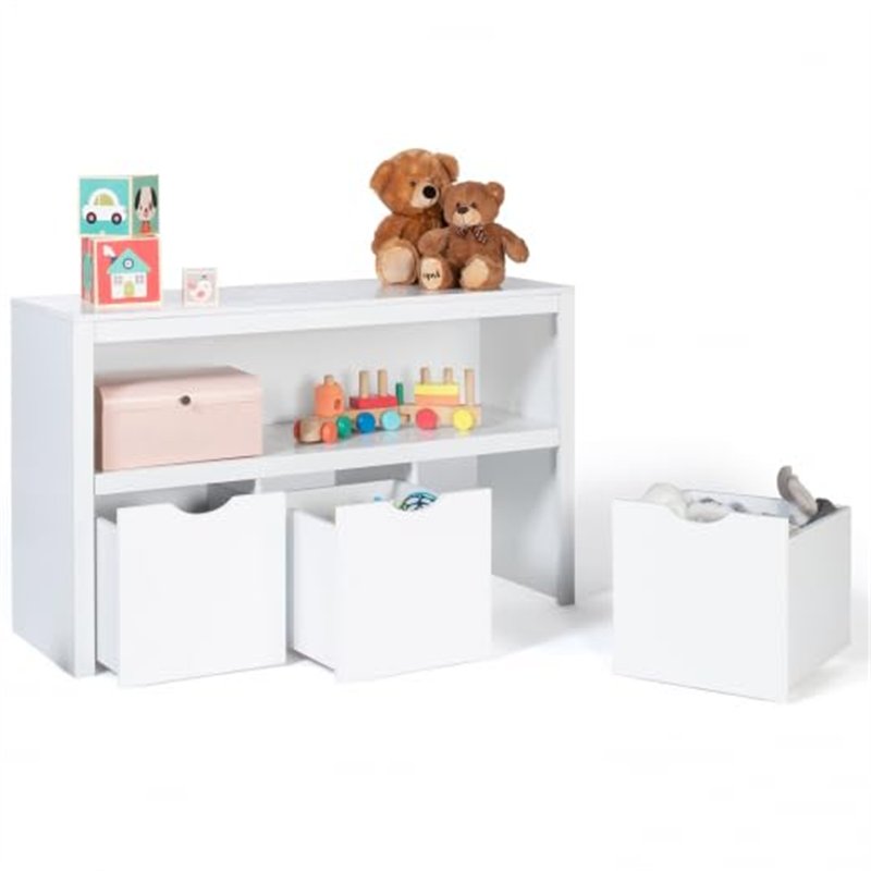 IDMarket - Meuble de rangement enfant MANA en bois blanc 3 tiroirs cubes sur roulettes