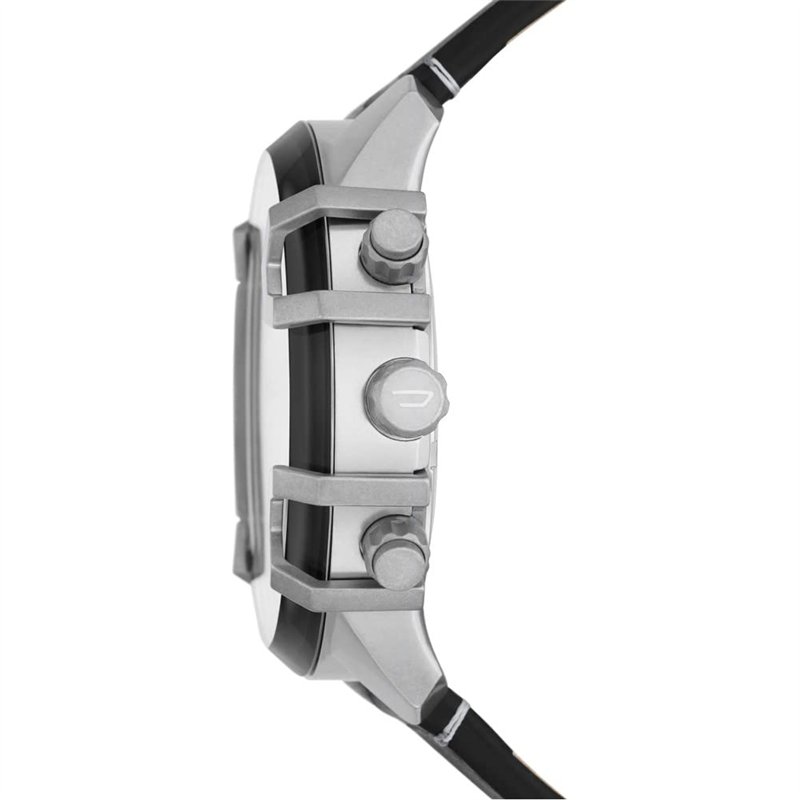 Image secondaire de Diesel Montre pour homme Griffed, mouvement chronographe, boîtier en acier inoxydable argenté de 48 mm avec bracelet en cuir, DZ
