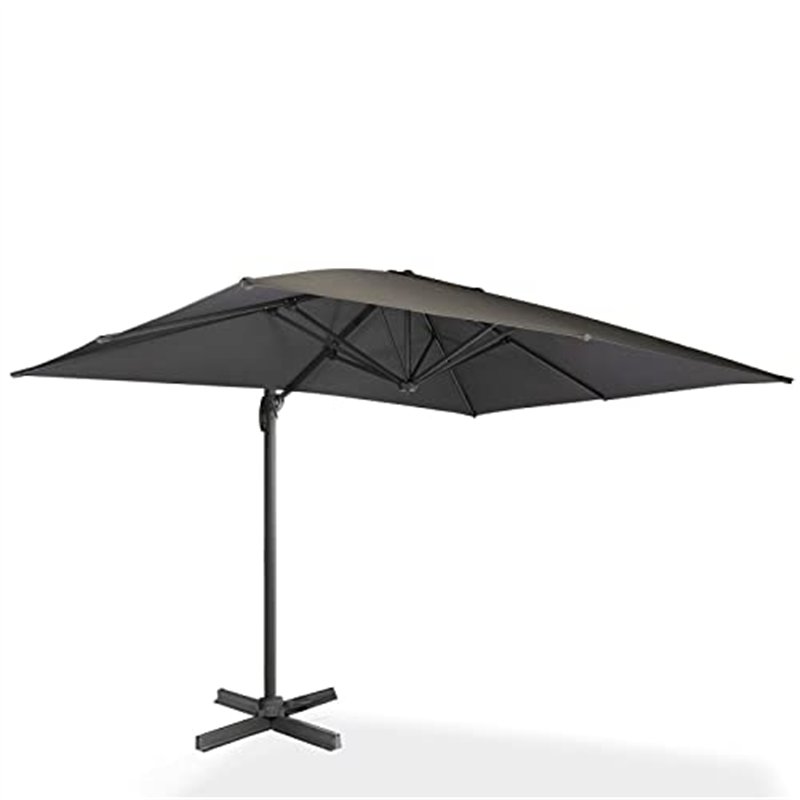 IDMarket - Parasol déporté inclinable rotatif 360 CALVI gris 3x4 M avec housse