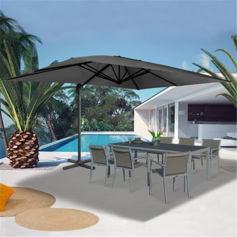 Image secondaire de IDMarket - Parasol déporté inclinable rotatif 360 CALVI gris 3x4 M avec housse