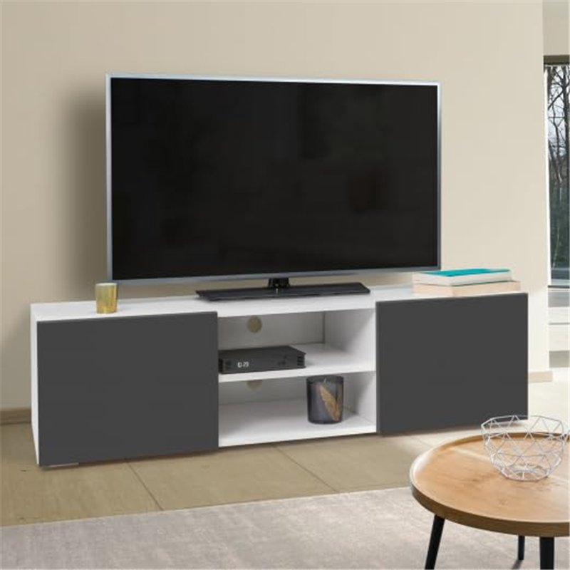 Image secondaire de IDMarket - Meuble TV 113 cm ELI Blanc Portes Gris Anthracite