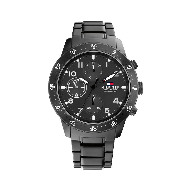 Tommy Hilfiger Montre Analogique Multifunction à Quartz pour Homme avec Bracelet en Acier Inoxydable Noir - 1791951