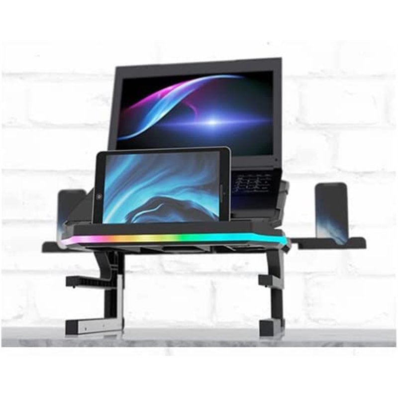 Image secondaire de Enermax Support réhausseur Ergonomique de PC Portable/Moniteur Rotatif RGB 360° Pliable, installez jusqu'à 3 périphériques, Char