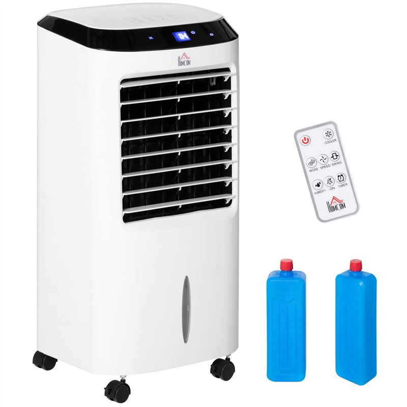 HOMCOM Climatiseur rafraîchisseur d'air mobile ventilateur ioniseur 4 en 1 avec télécommande - portable silencieux oscillant 60W