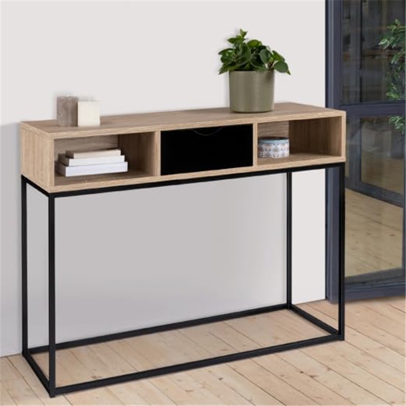 Image secondaire de IDMarket - Console 1 tiroir Noir Boston avec rangements Design Industriel